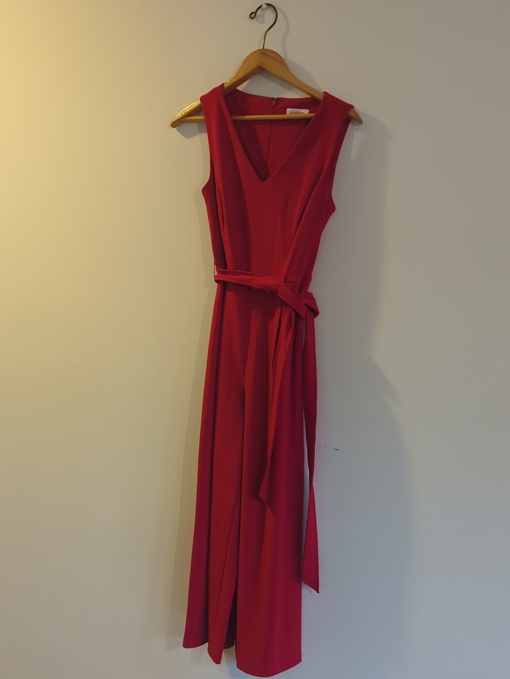 Calvin Klein Red V-Neck Tie-Waist Maxi Dress